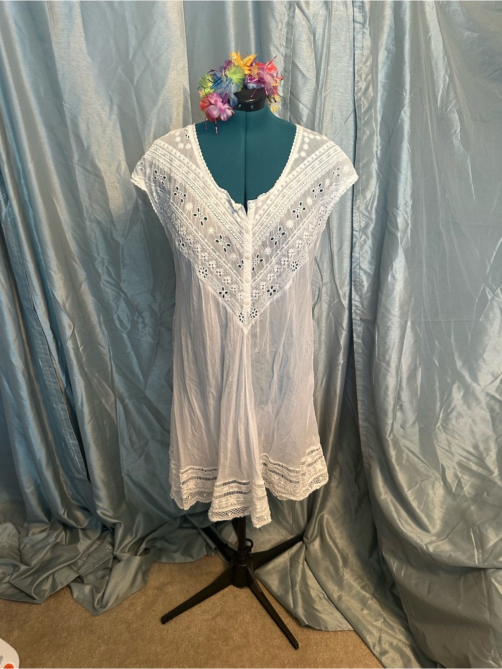 Johnny Was White eyelet embroidered dress XL